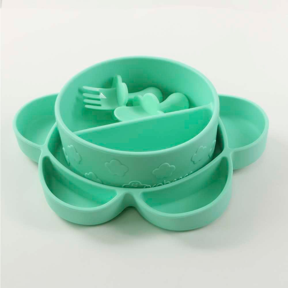 Coffret repas 4 pièces en silicone avec ventouse VERT Grabease