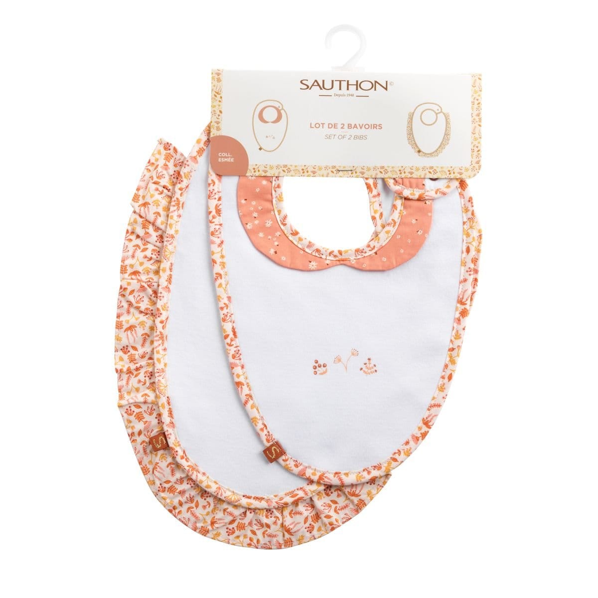 Lot de 2 bavoirs jersey et popeline Esmee BLANC Sauthon