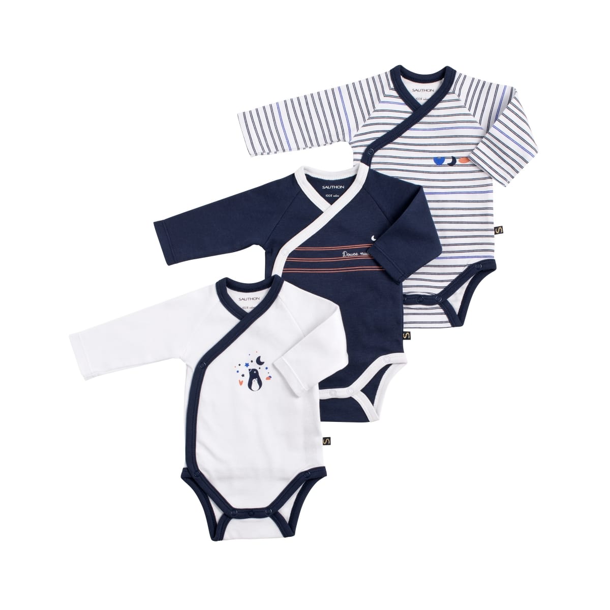 Lot de 3 bodies  Baby Sailor BLEU Sauthon
