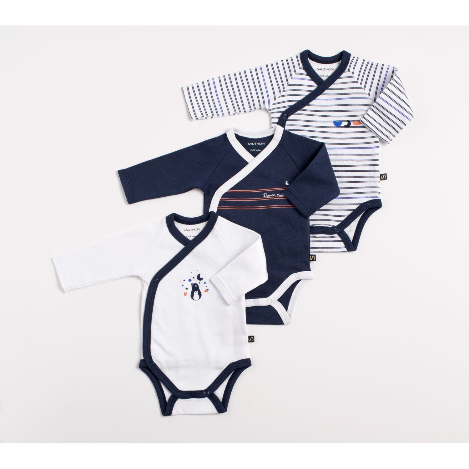 Lot de 3 bodies  Baby Sailor BLEU Sauthon