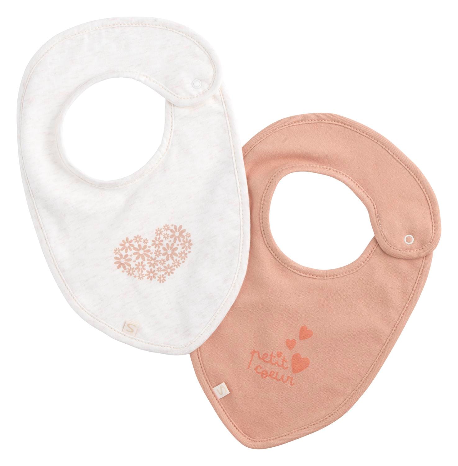 Lot de 2 Bavoirs Petit Coeur ROSE Sauthon