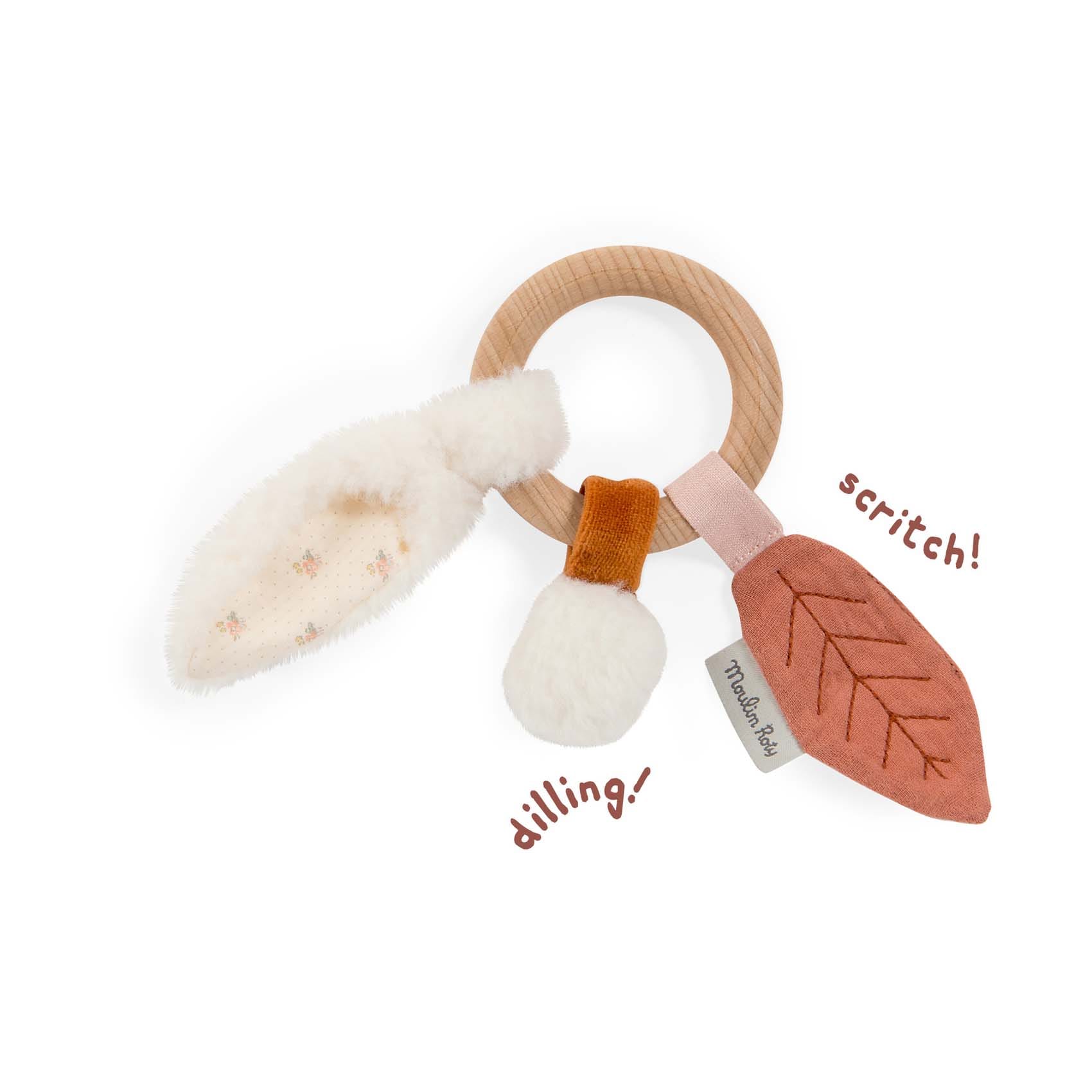 Anneau-hochet en bois Lapin Après la pluie MULTICOLORE Moulin Roty