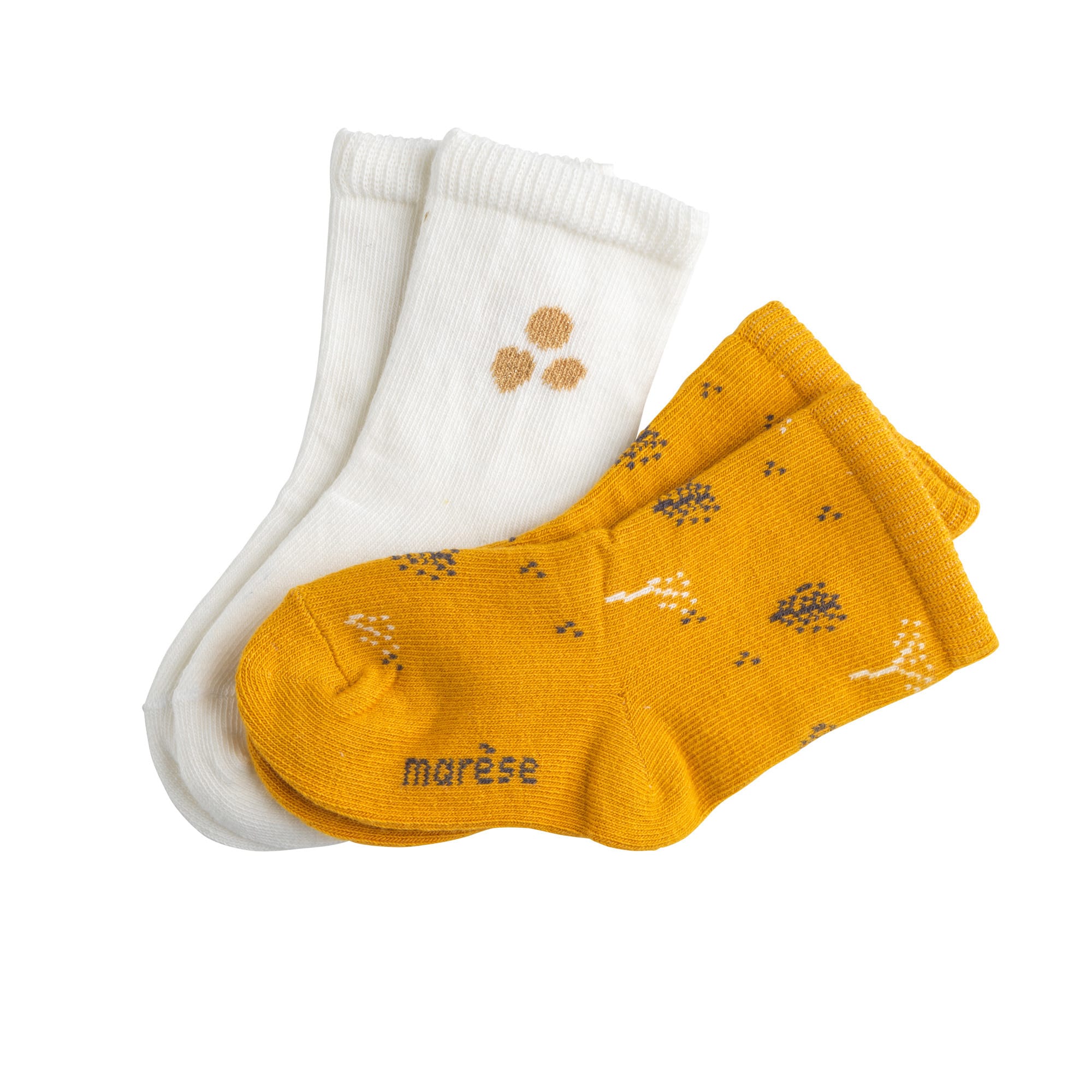 Mi-chaussettes x2 écru moutarde Safran JAUNE Marèse