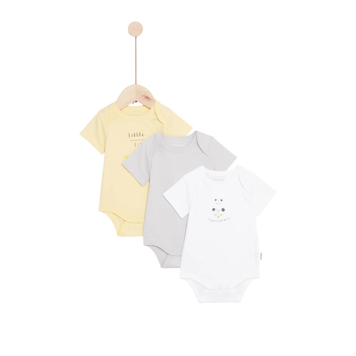 Lot de 3 bodies manches courtes Mes Essentiels JAUNE P’tit bisou