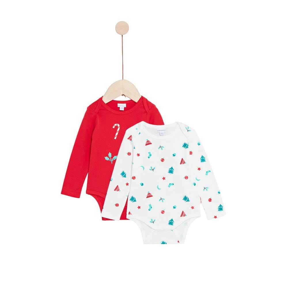 Lot de 2 bodies Noël manches longues ROUGE P’tit bisou