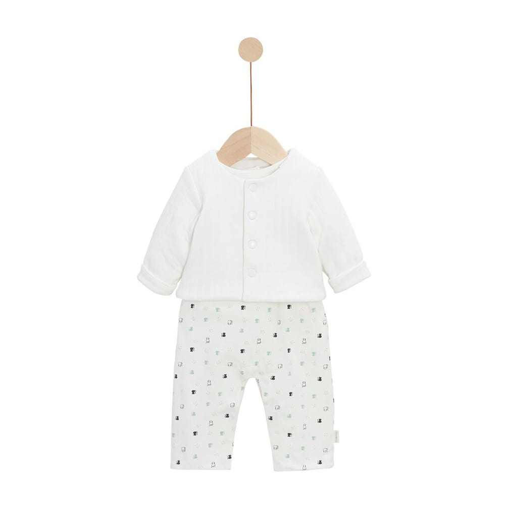 Ensemble Salopette + T-shirt + Veste Mon Trousseau Chaton BLANC P’tit bisou