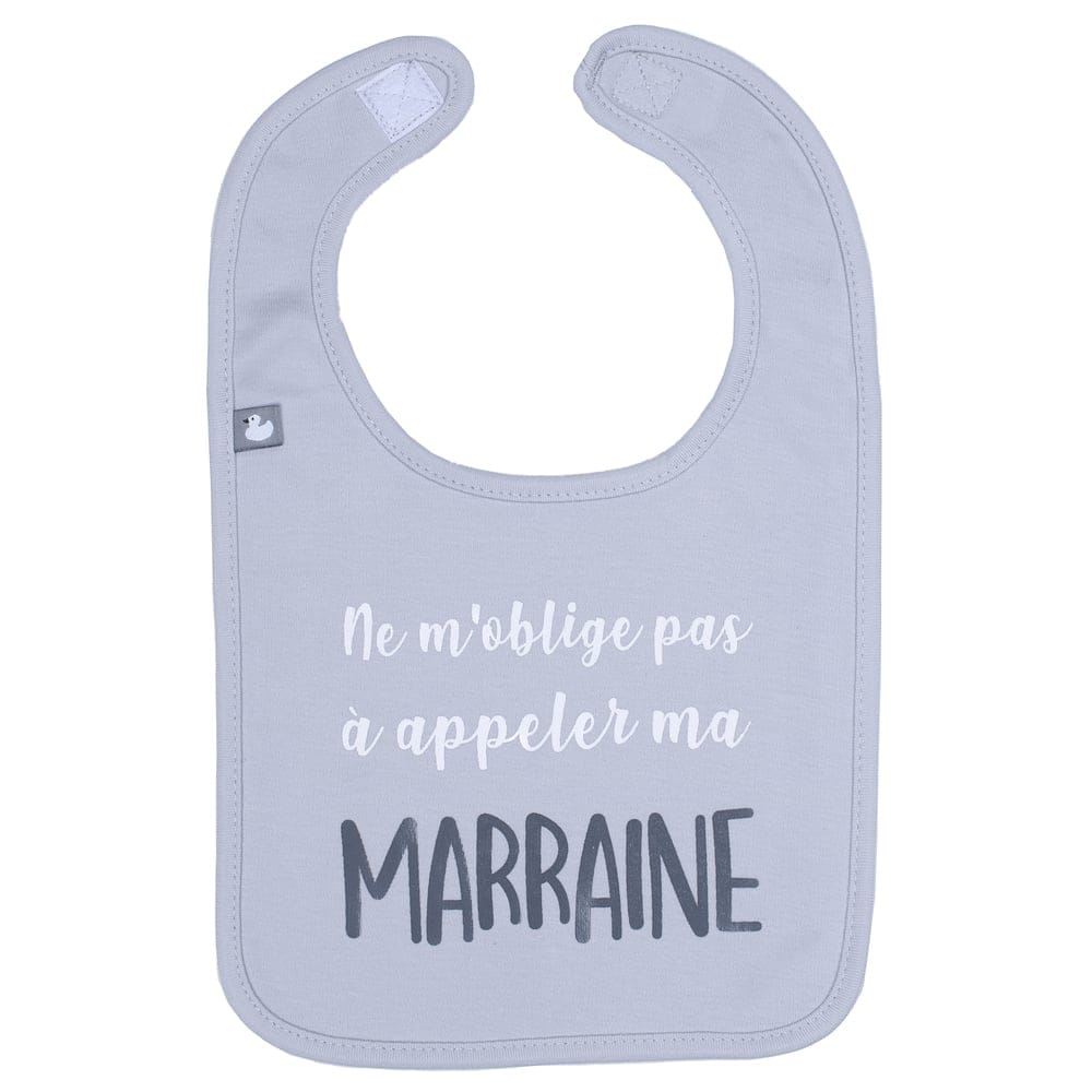 Bavoir "Ne m'oblige pas à appeler ma marraine" GRIS BB&Co