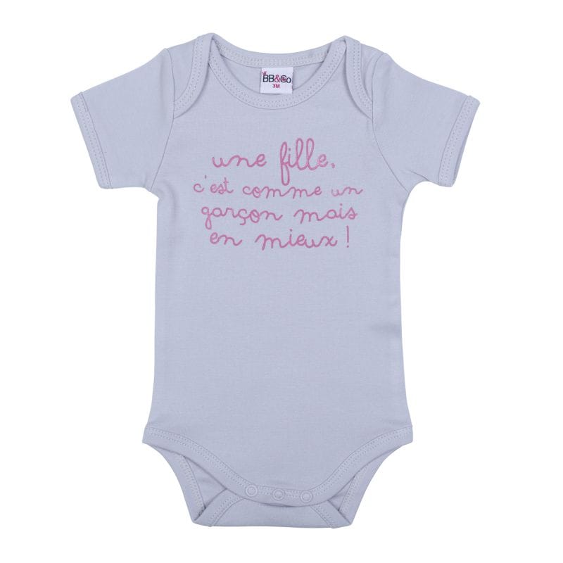 Body manches courtes ""Une fille"" GRIS BB&Co