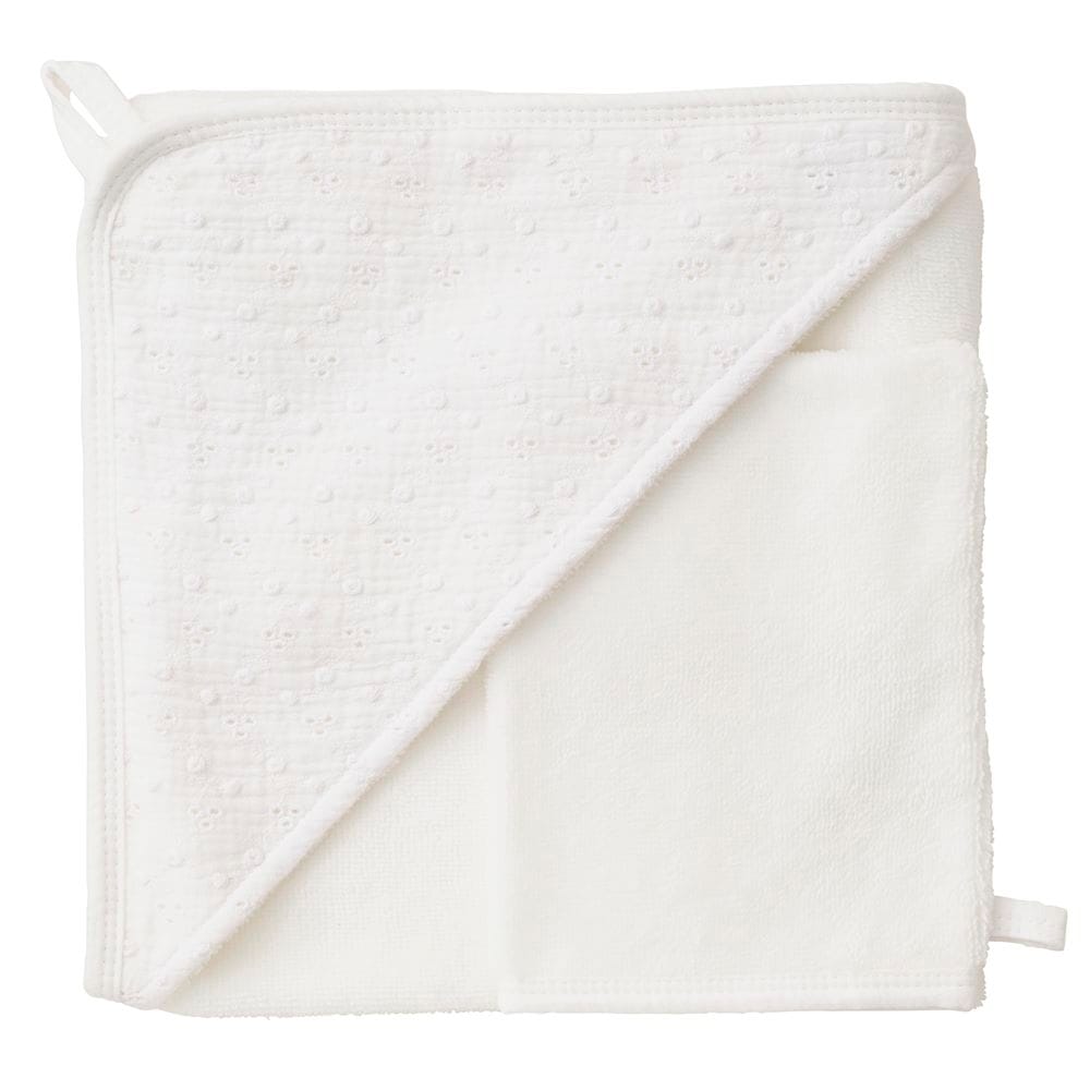 Cape de bain avec gant broderie anglaise BLANC BB&Co