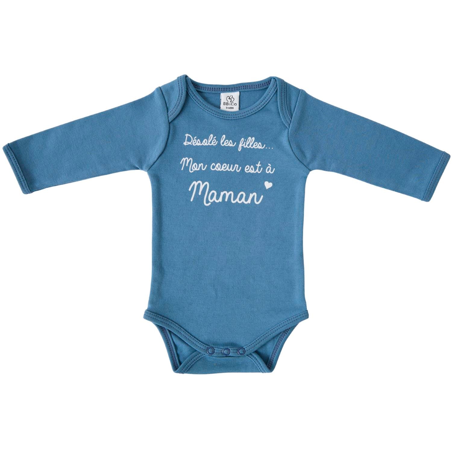 Body manches longues Mon cœur est à Maman BLEU BB&Co
