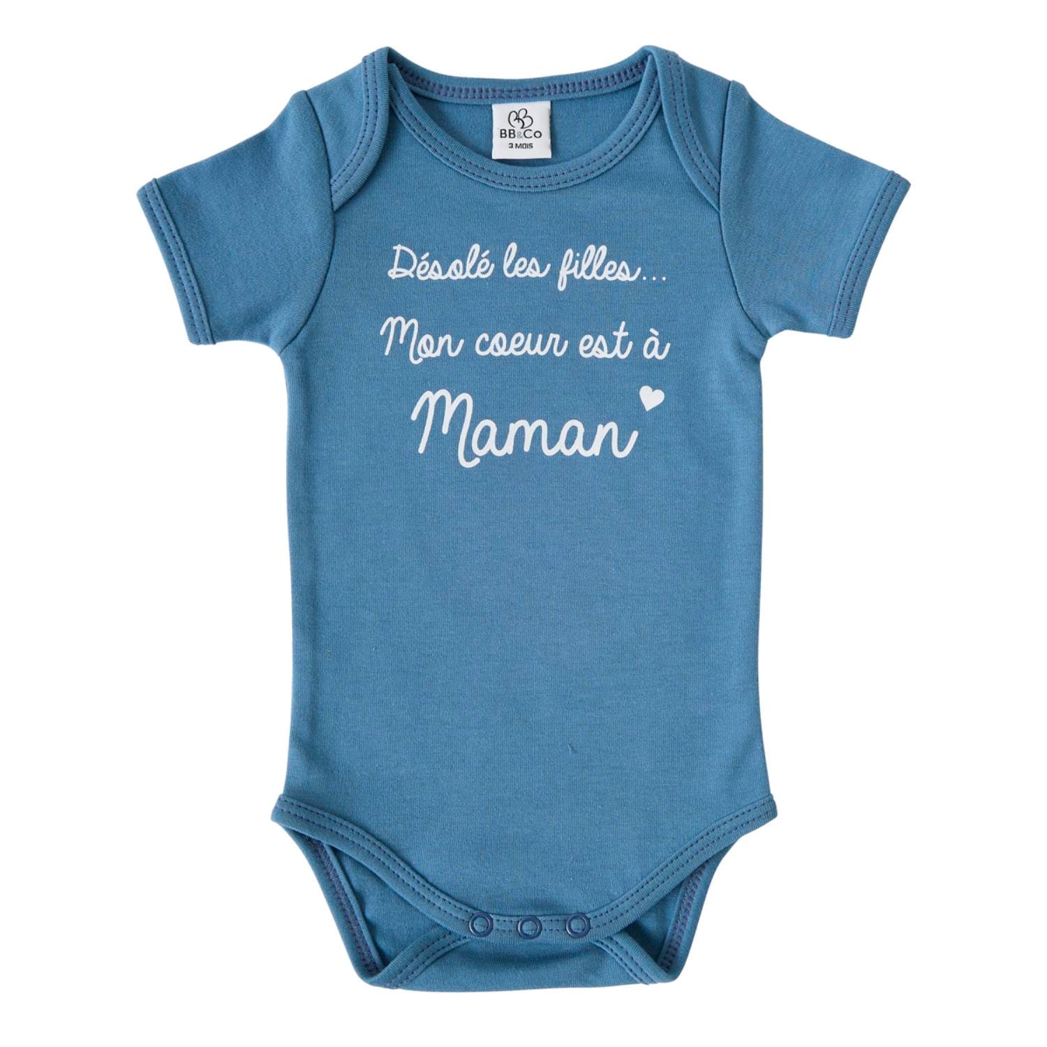 Body manches courtes Mon cœur est à Maman BLEU BB&Co