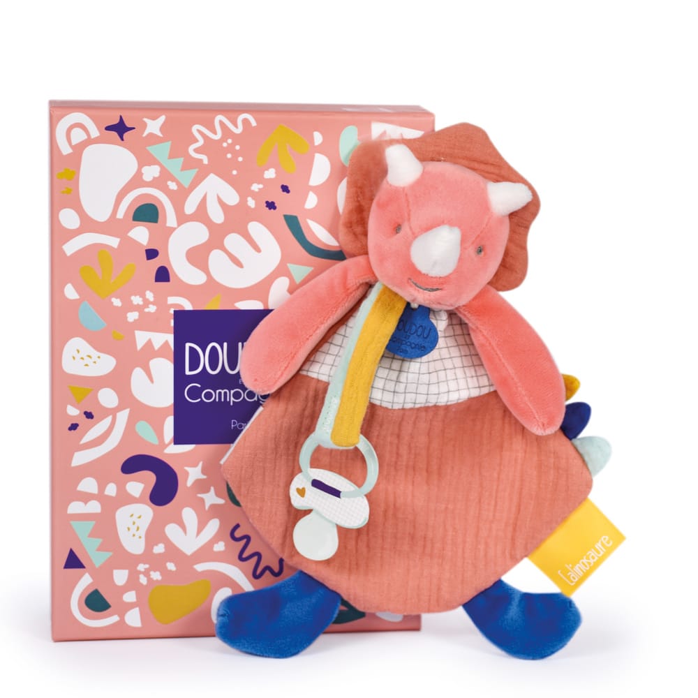 Doudou attache sucette Les calinosaures ORANGE Doudou & Compagnie
