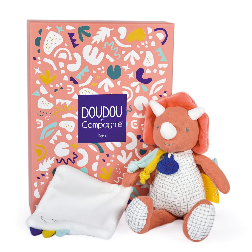 Pantin avec doudou Les calinosaures ORANGE Doudou & Compagnie