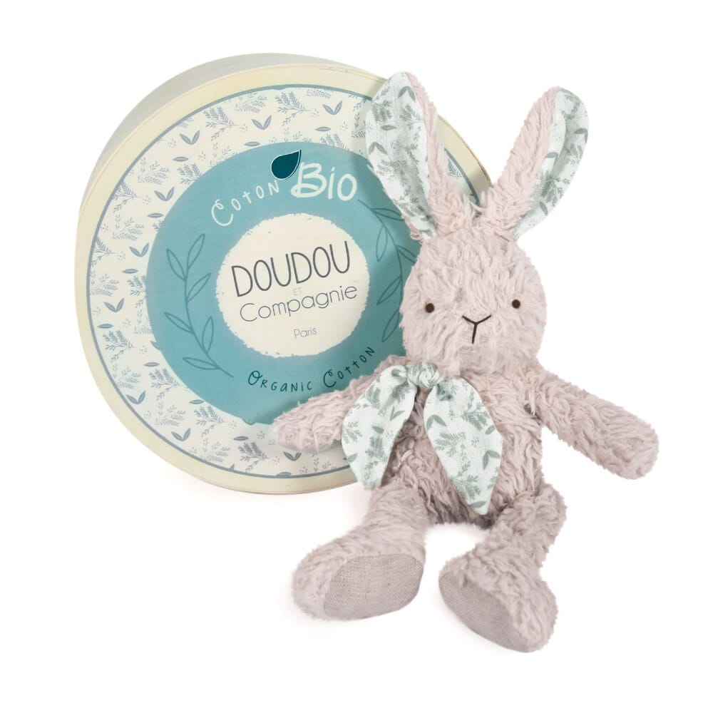 Doudou pantin Lapin en coton bio GRIS Doudou & Compagnie