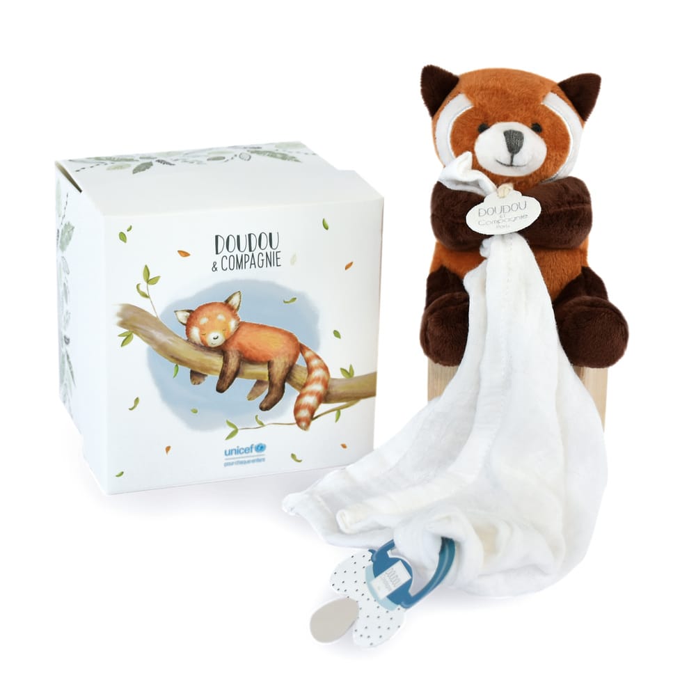 Panda roux avec doudou attache sucette MARRON Doudou & Compagnie
