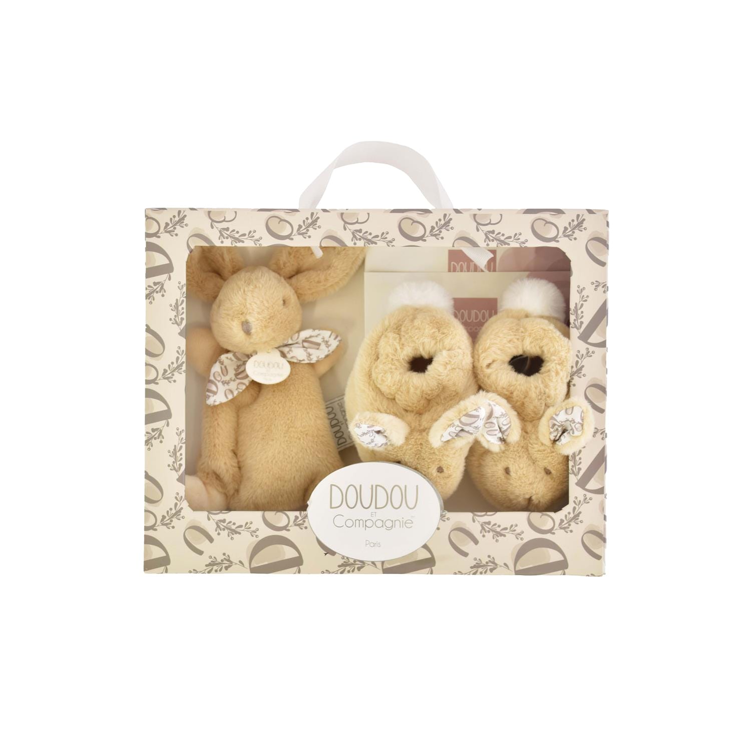 Coffret chaussons et doudou lapin BEIGE Doudou & Compagnie