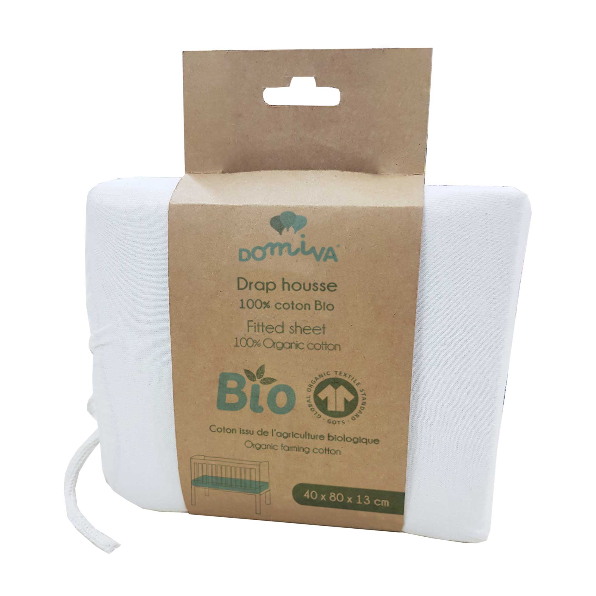 Drap housse en coton bio BLANC Domiva