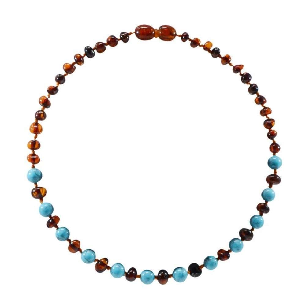Collier ambre et pierre naturelle pour bébé BLEU Irréversible Bijoux