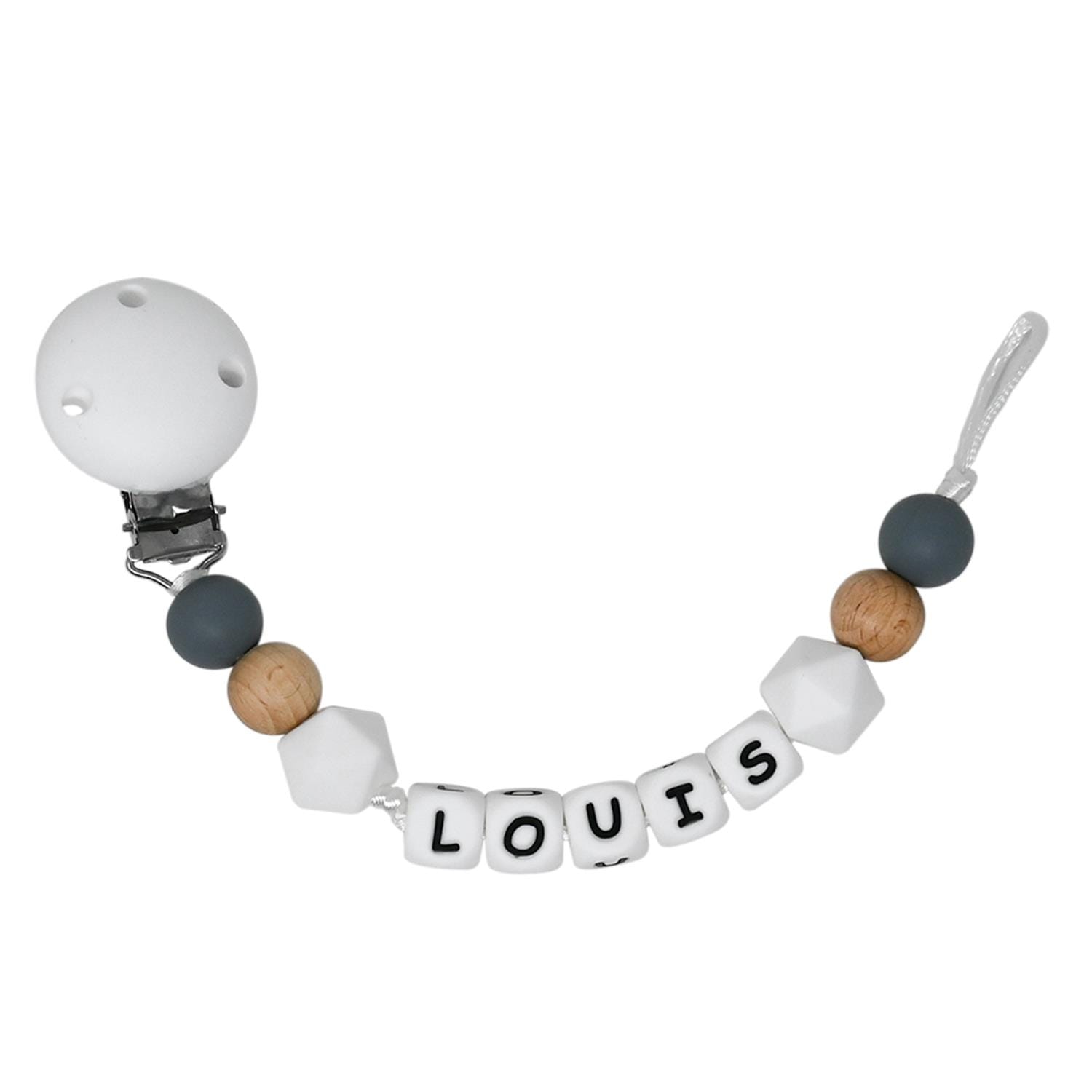 Attache-sucette silicone personnalisable GRIS Irréversible Bijoux