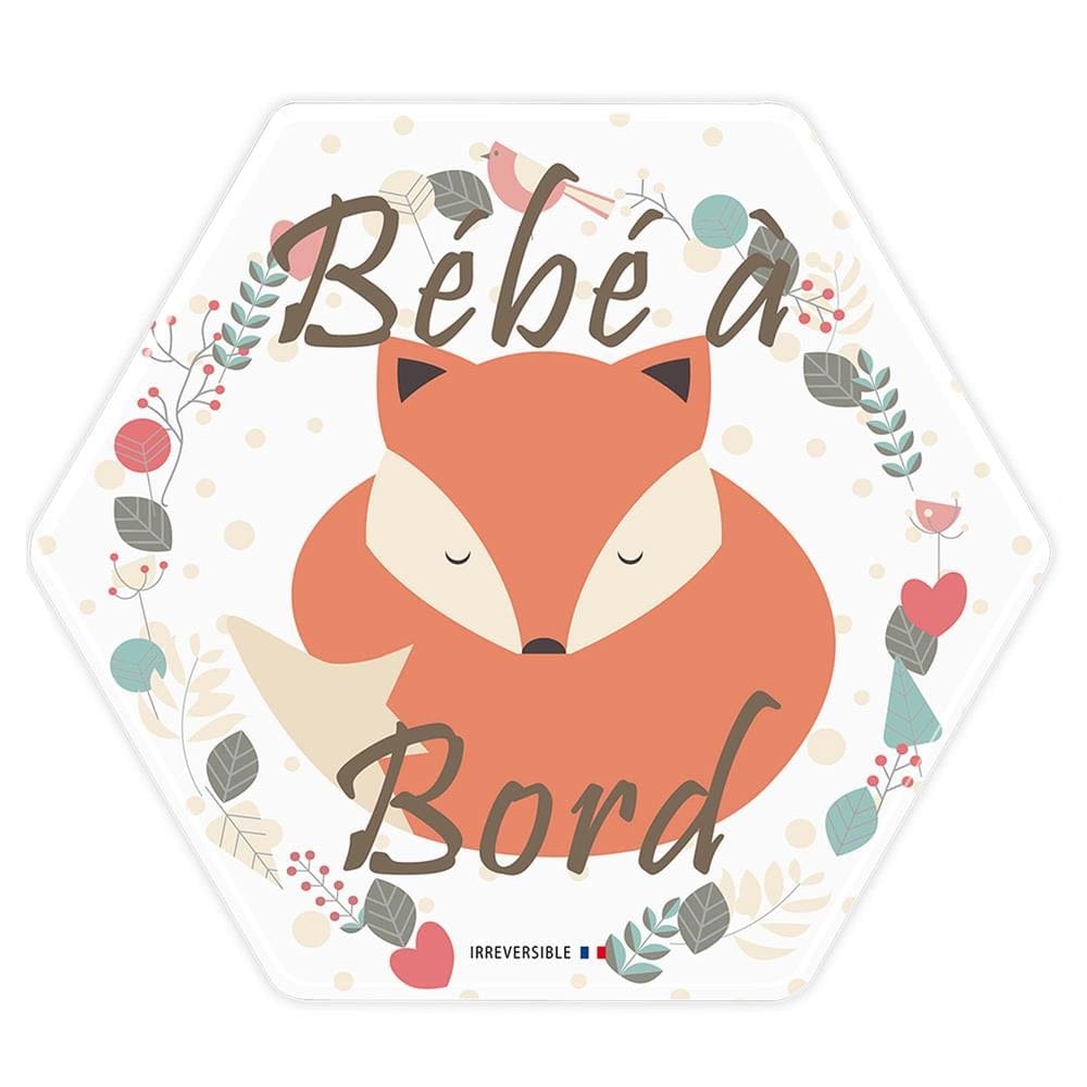 Adhésif « Bébé à Bord Renard »  ORANGE Irréversible Bijoux