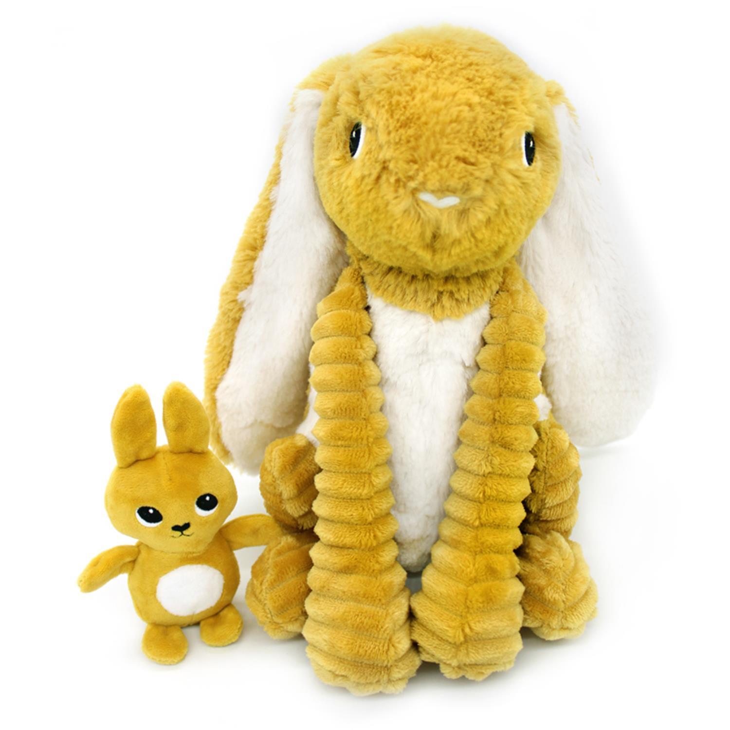 Peluche Ptipotos Lapin Maman/Bebe JAUNE Les Déglingos