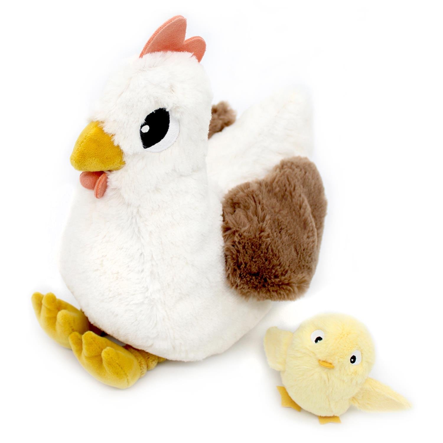 Peluche Ptipotos Poule Maman/Bebe BLANC Les Déglingos