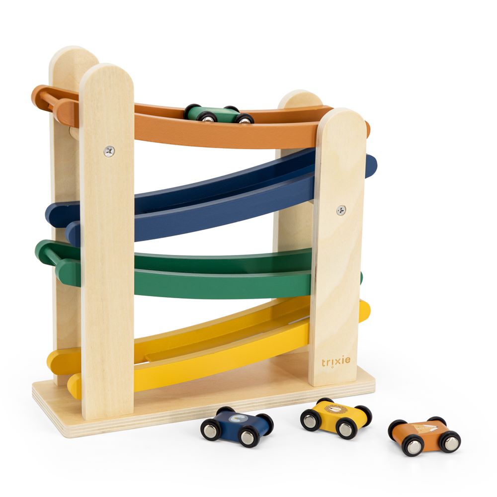 Rampe de course avec 4 voitures en bois MULTICOLORE Trixie