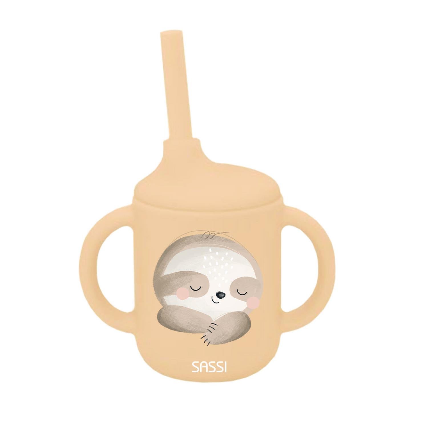 Tasse avec paille silicone BEIGE Sassi Junior