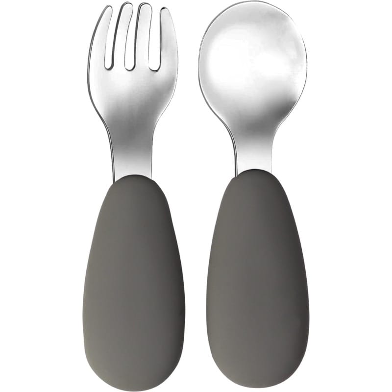 Fourchette et cuillère en silicone et inox GRIS Tryco