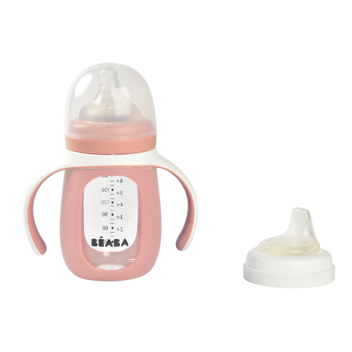 Biberon d'apprentissage en verre 2 en 1 - 210ml Vieux rose
