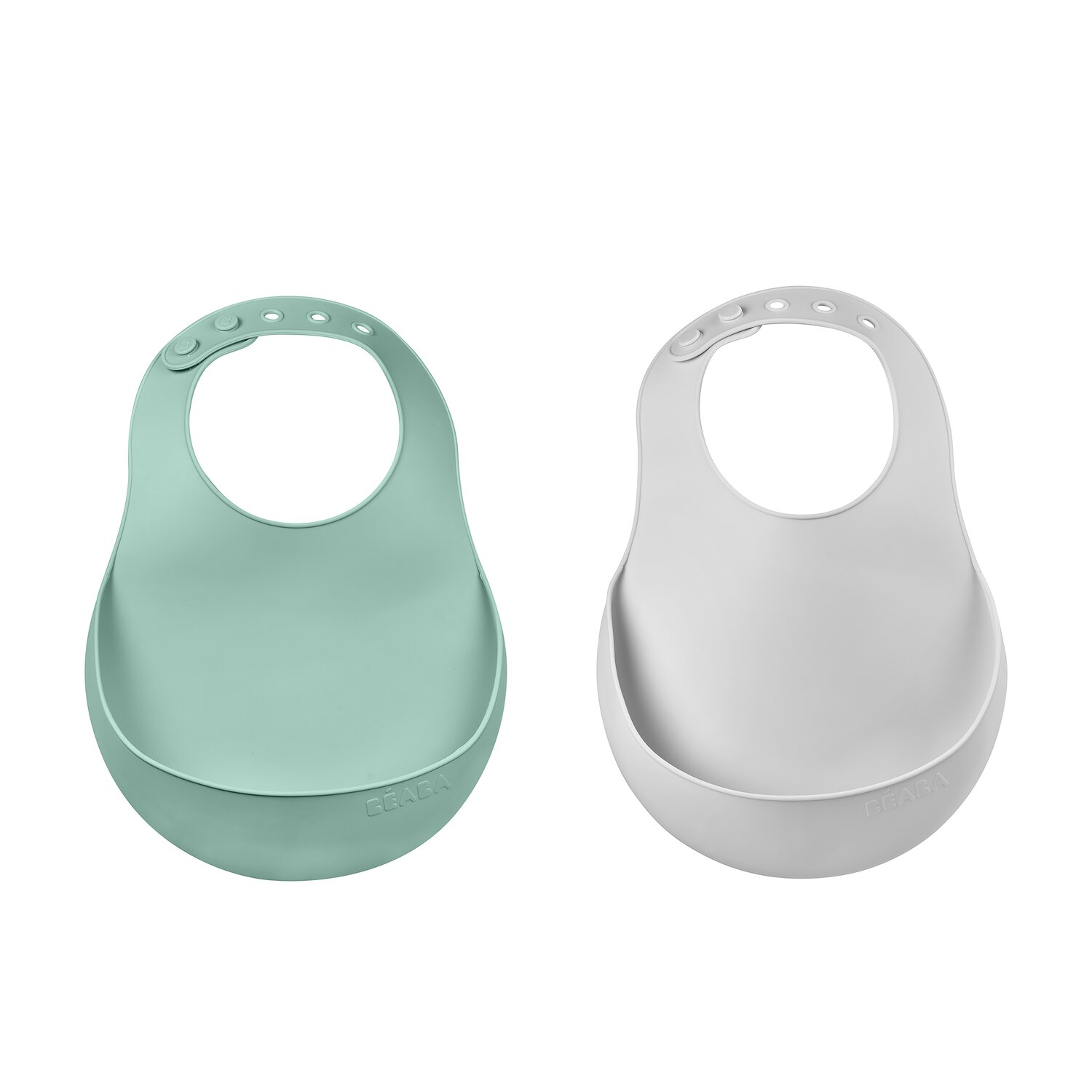 Lot de 2 bavoirs silicone Gris clair/Vert sauge