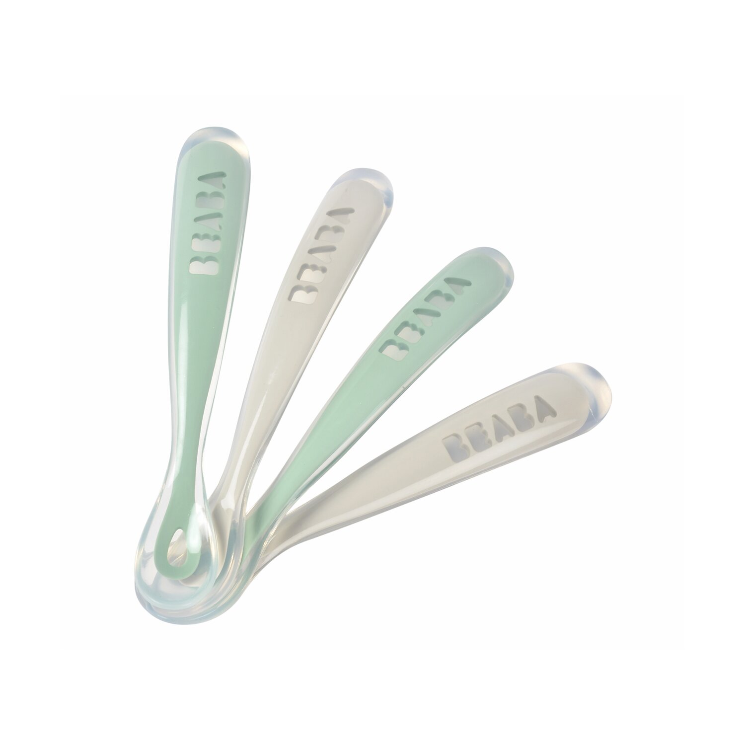 Lot de 4 cuillères 1er âge silicone Gris velours/Vert sauge