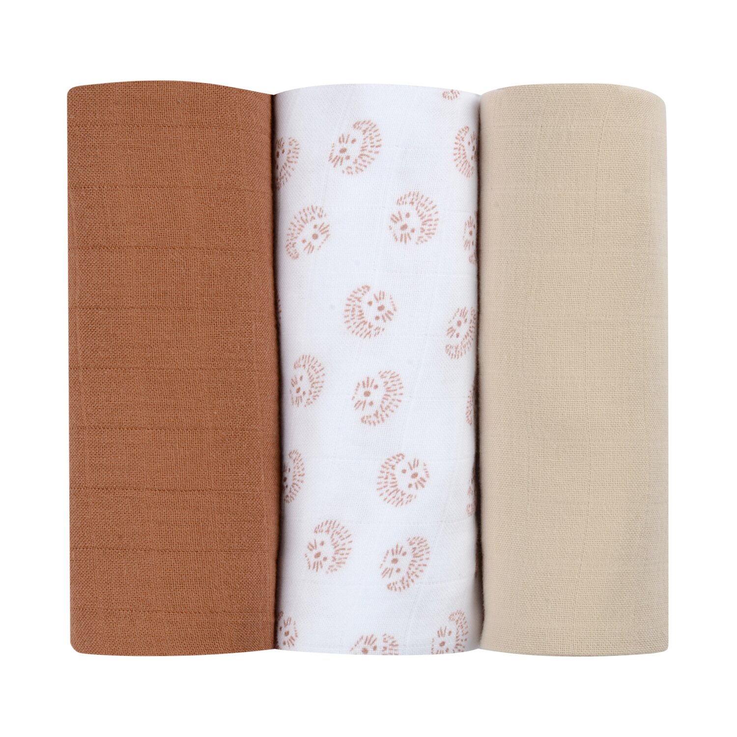 Lot de 3 langes en coton Herrisson/Marron