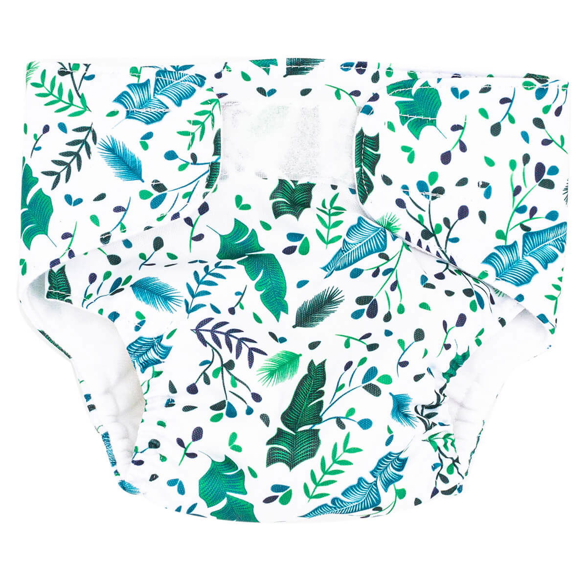 Couche lavable 0-4 mois - Feuilles fond blanc