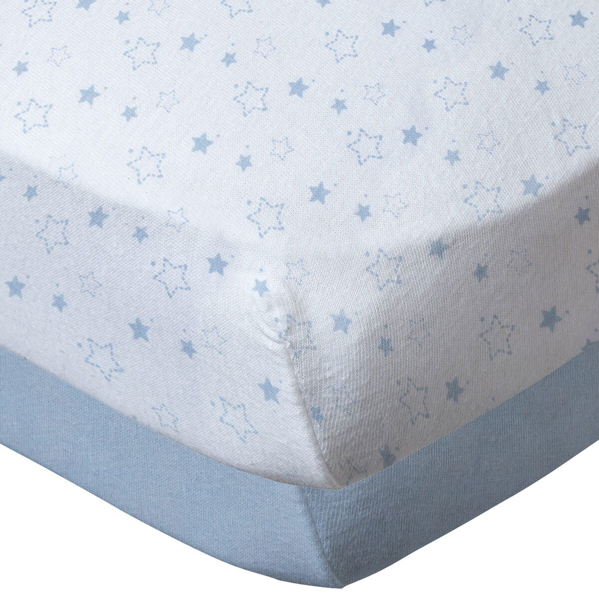 Lot de 2 draps housses en coton 70x140 cm Bleu ciel/Imprimé étoiles