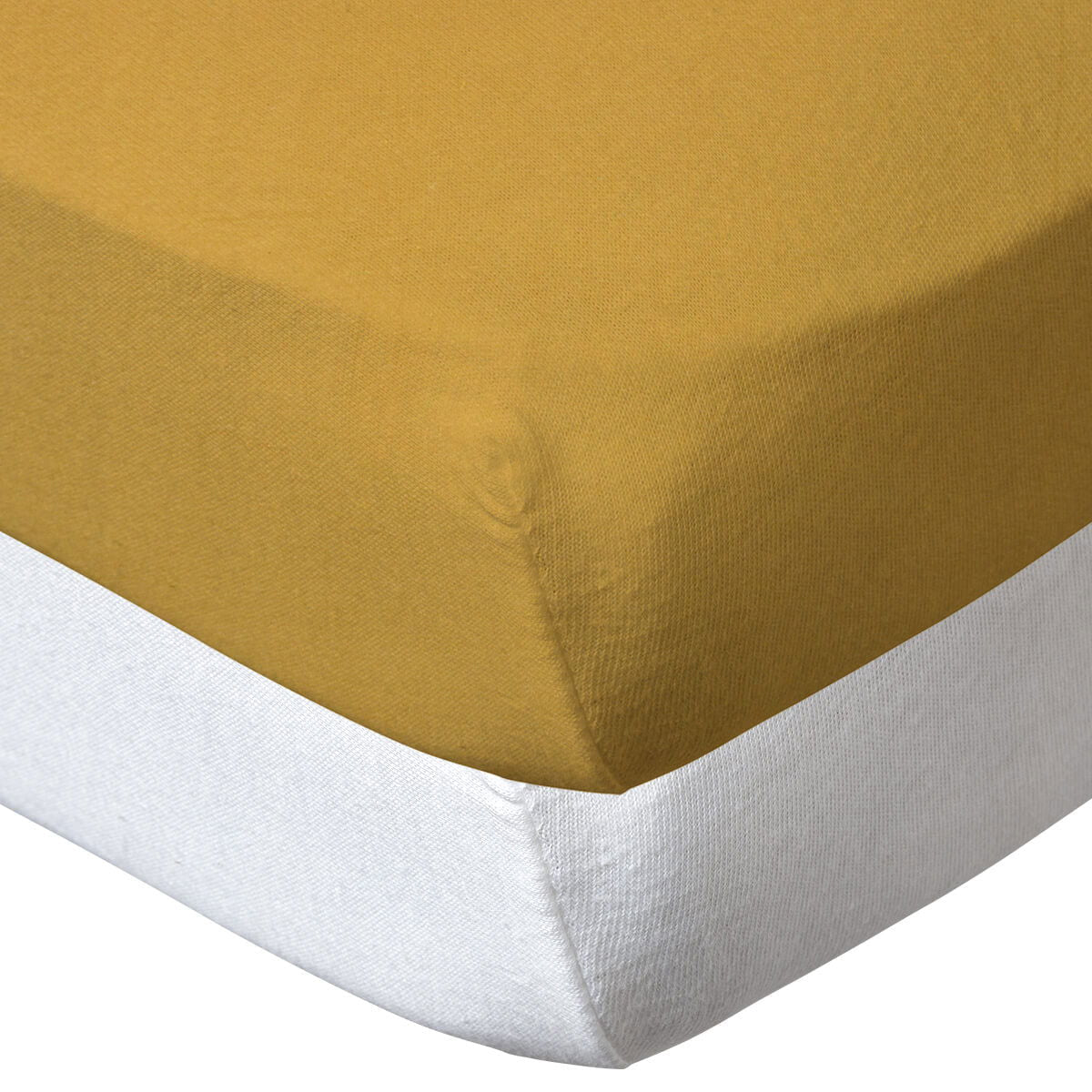 Lot de 2 draps housse unis 60x120 cm - Moutarde/Blanc