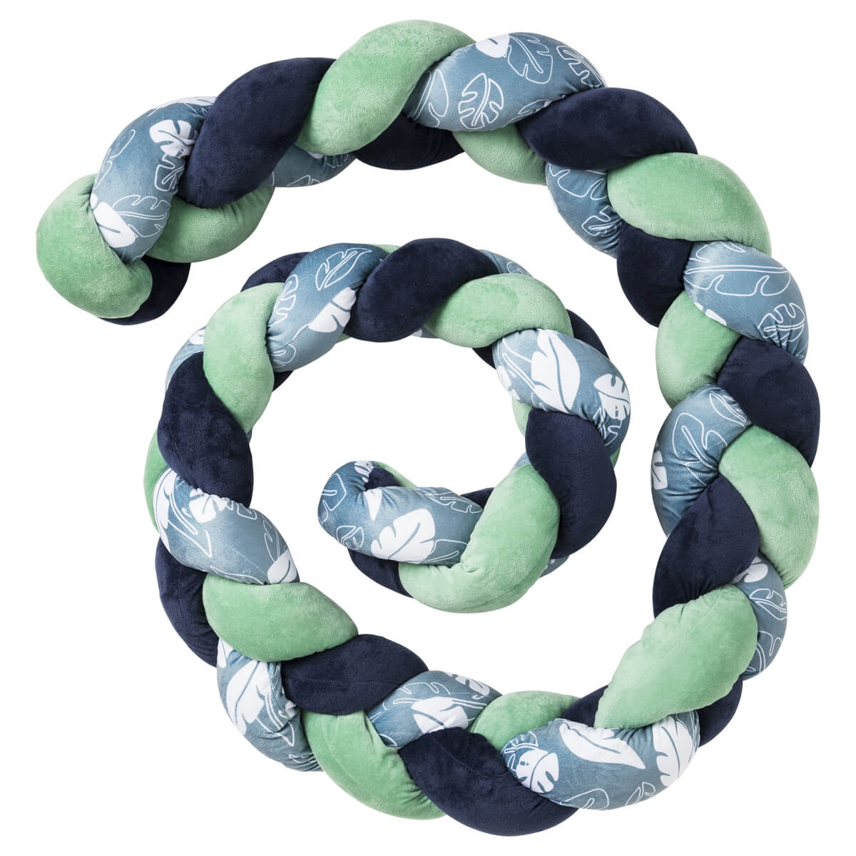 Coussin tresse pour bébé - 250 cm - Feuilles bleu/vert