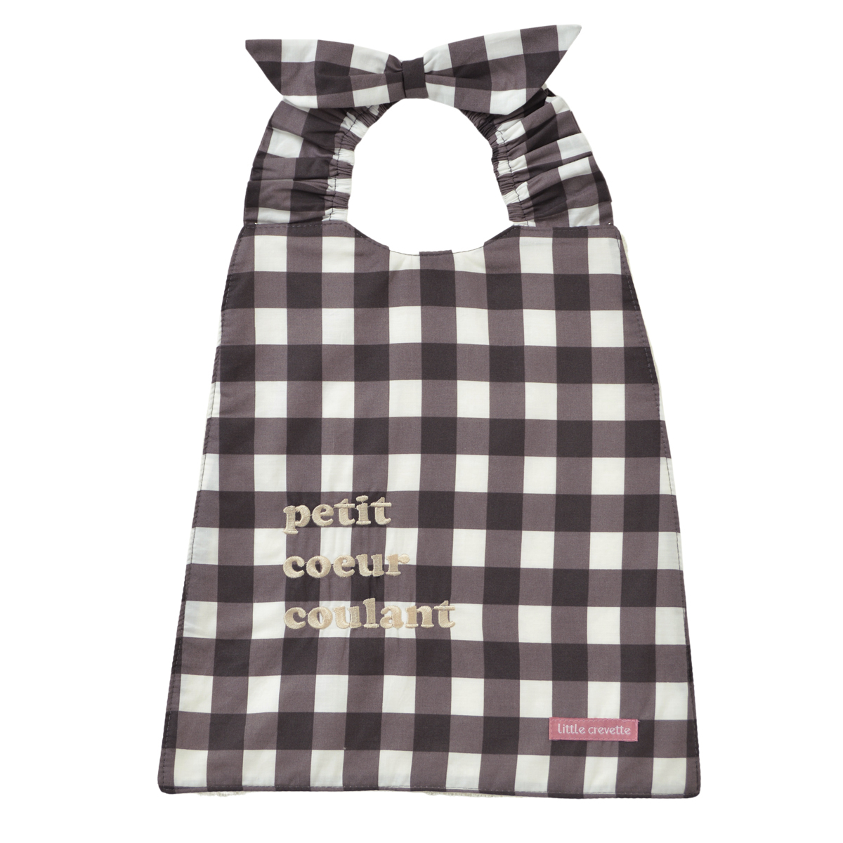 Bavoir élastiqué vichy marron glacé Petit coeur coulant