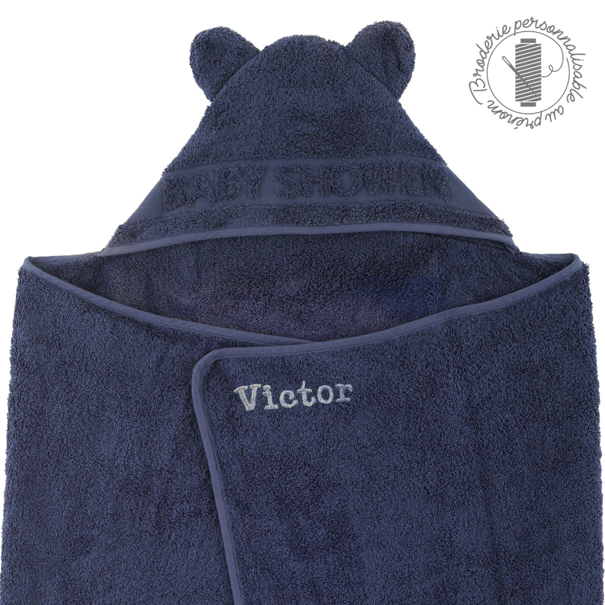 Cape de bain Babyshower personnalisable - bleu marine