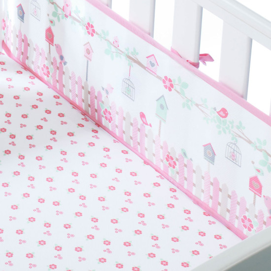 Pack Tour de lit respirant 2 côtés + 2 draps assortis Jardin fleuri