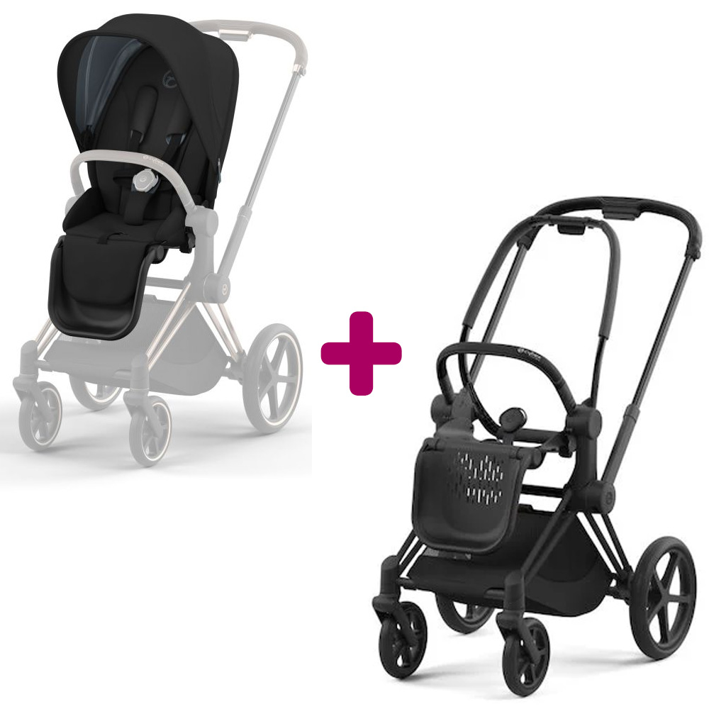 Poussette Priam 2022 Matt Black + siège Manhattan Grey Plus  Cybex