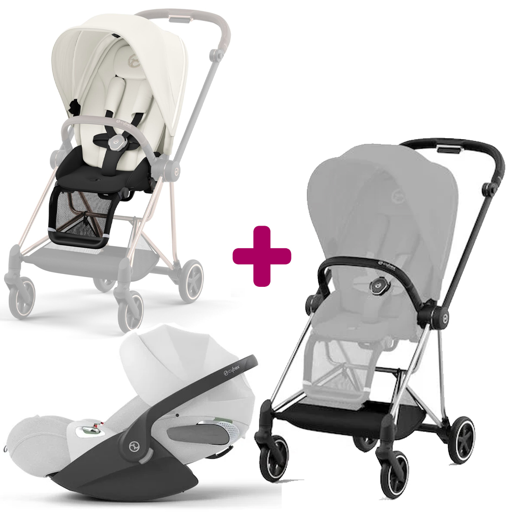 Pack duo Châssis poussette Mios chrome black +Siège + Cloud T i-size tissus plus Platinum White  Cybex