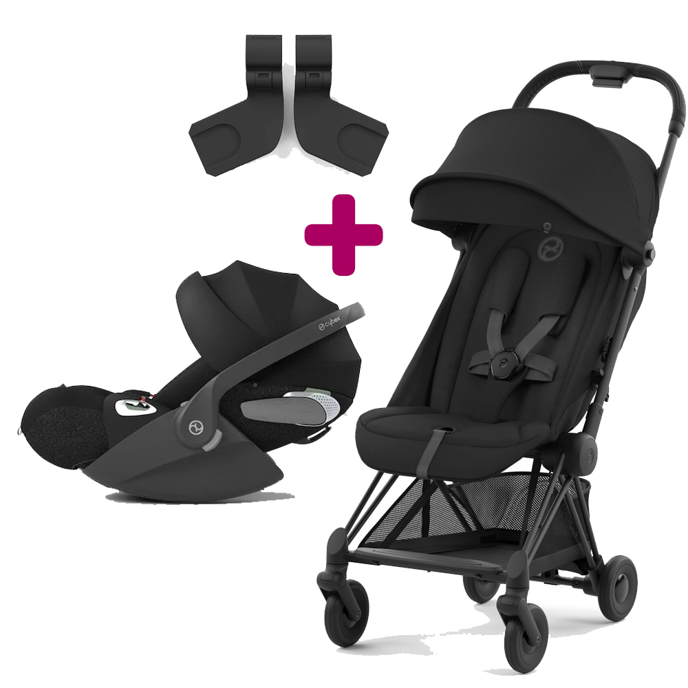 Pack poussette duo Coya Sepia Black + coque Cloud T i-size Sepia Black + adaptateurs coque  Cybex