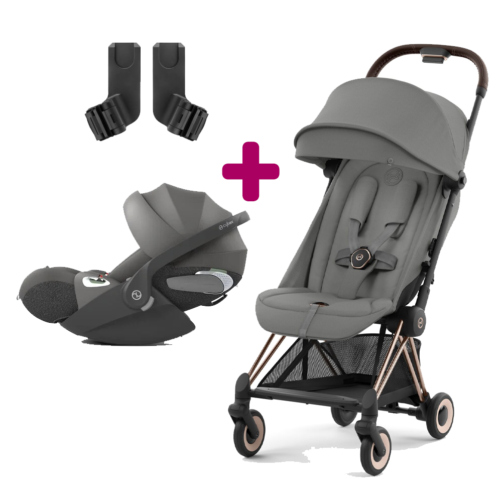 Pack poussette duo Coya Mirage Grey + coque Cloud T i-size Mirage Grey + adaptateurs coque  Cybex