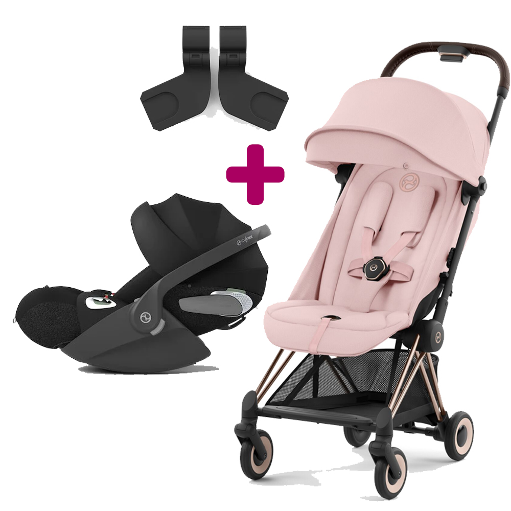 Pack poussette duo Coya Peach Pink + coque Cloud T sepia Black + adaptateurs coque  Cybex