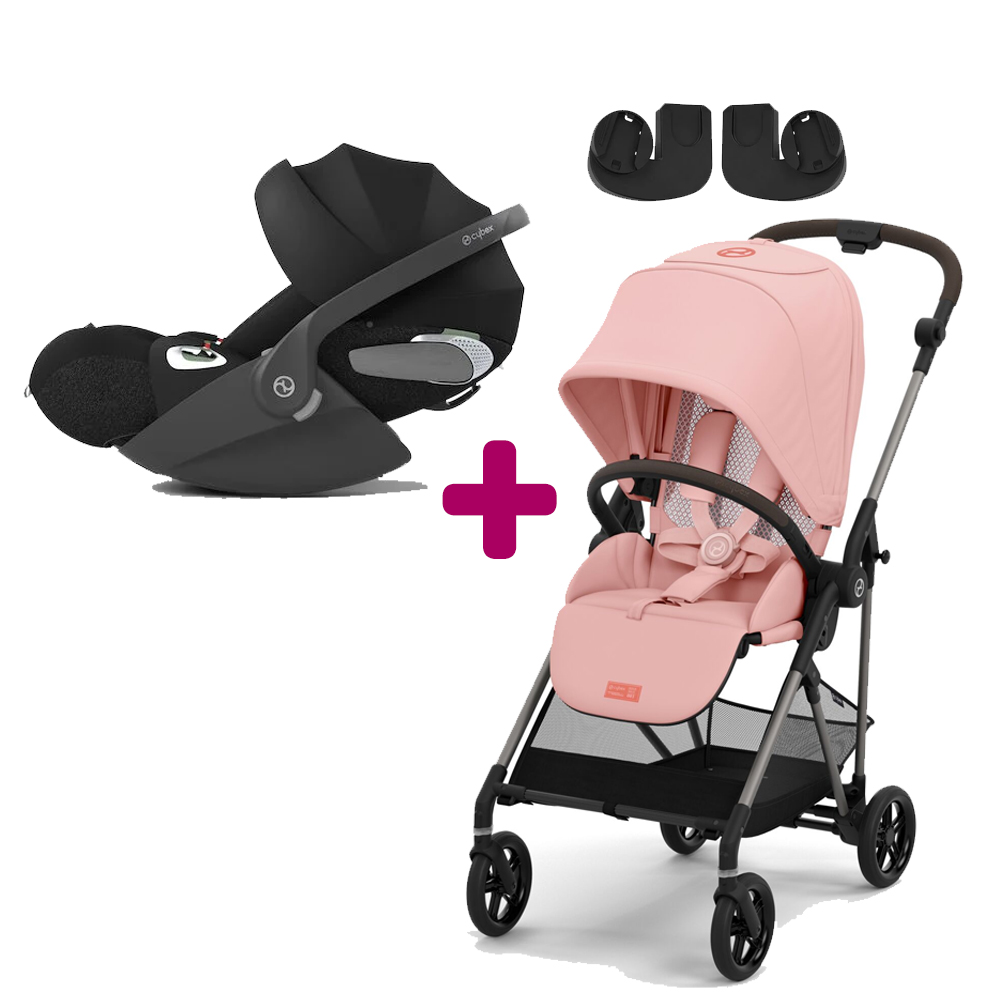 Pack poussette duo Melio 3 Hibiscus Red + Coque Cloud T i-Size Sepia Black + adaptateurs coque  Cybex