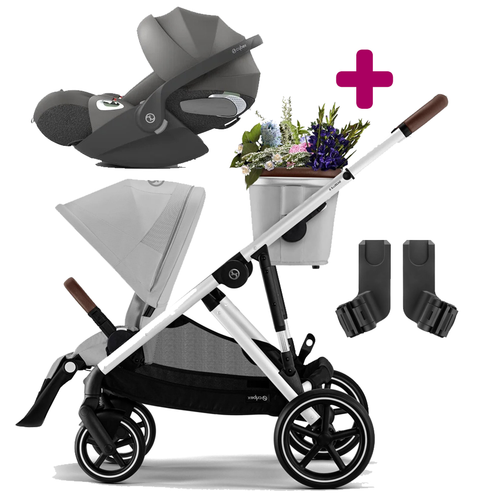Pack poussette duo Gazelle S 2023 Lava Grey + Coque Cloud T i-Size Mirage Grey + adaptateurs coque  Cybex