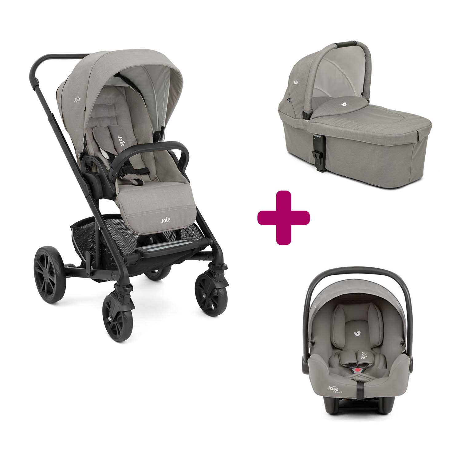 Pack Poussette trio Chrome Pebble + coque I-snug 2 Pebble + Nacelle Chrome Pebble  Joie