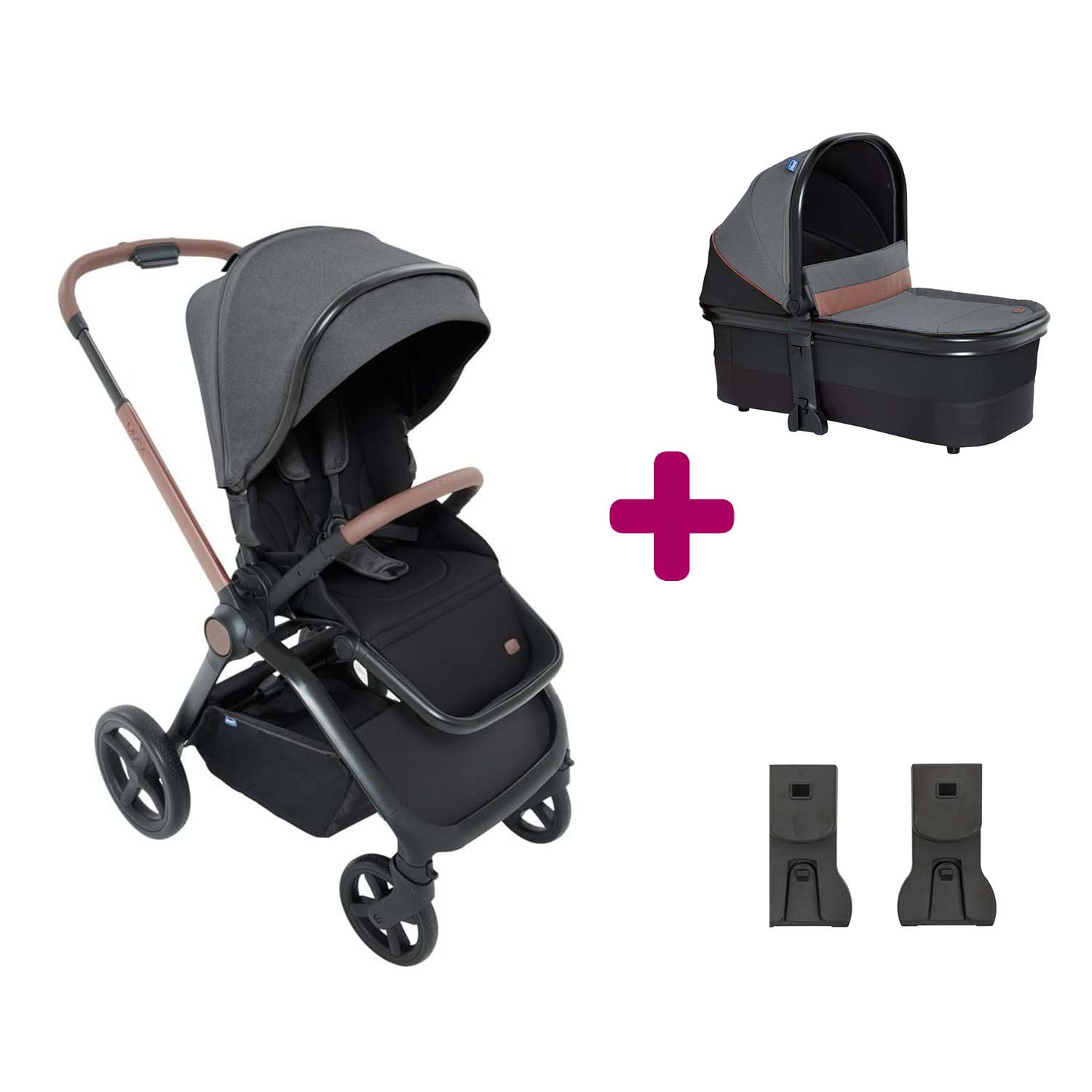 Pack poussette trio Mysa nacelle + siège auto KORY + Adaptateurs Satin  Chicco