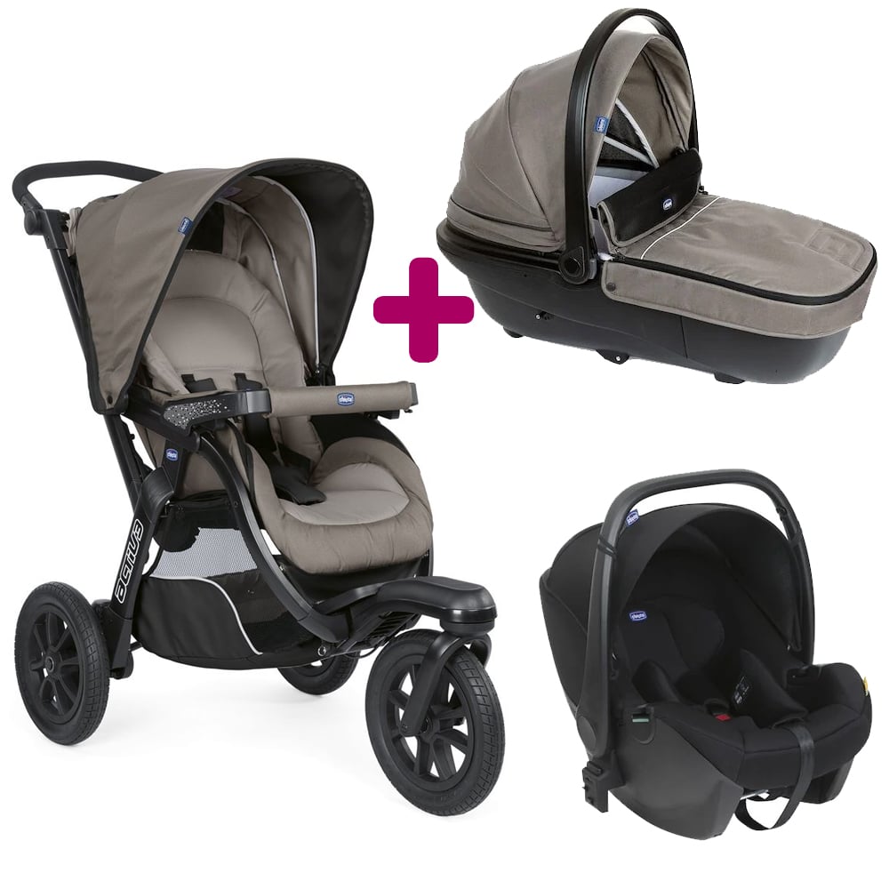 Pack poussette Trio Activ3 Nacelle + Siège auto Kory Dark Beige  Chicco